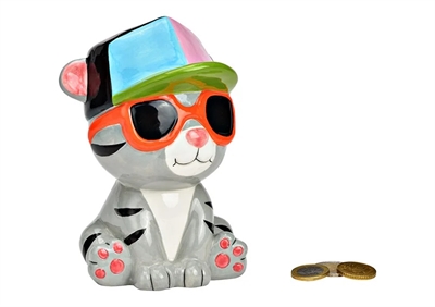 Spardosen Katze mit Brille, Keramik, ca.11x16x10cm - VE 3