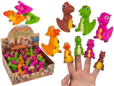 Fingerpuppen Dinos cartoon ca.6 - 8cm, kunststoff, mehrfach gemischt, Display - VE 72