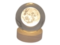 Klarglaskugel, ca.8cm, LED-Holzsockel mit USB, eingelasertes Motiv Mond